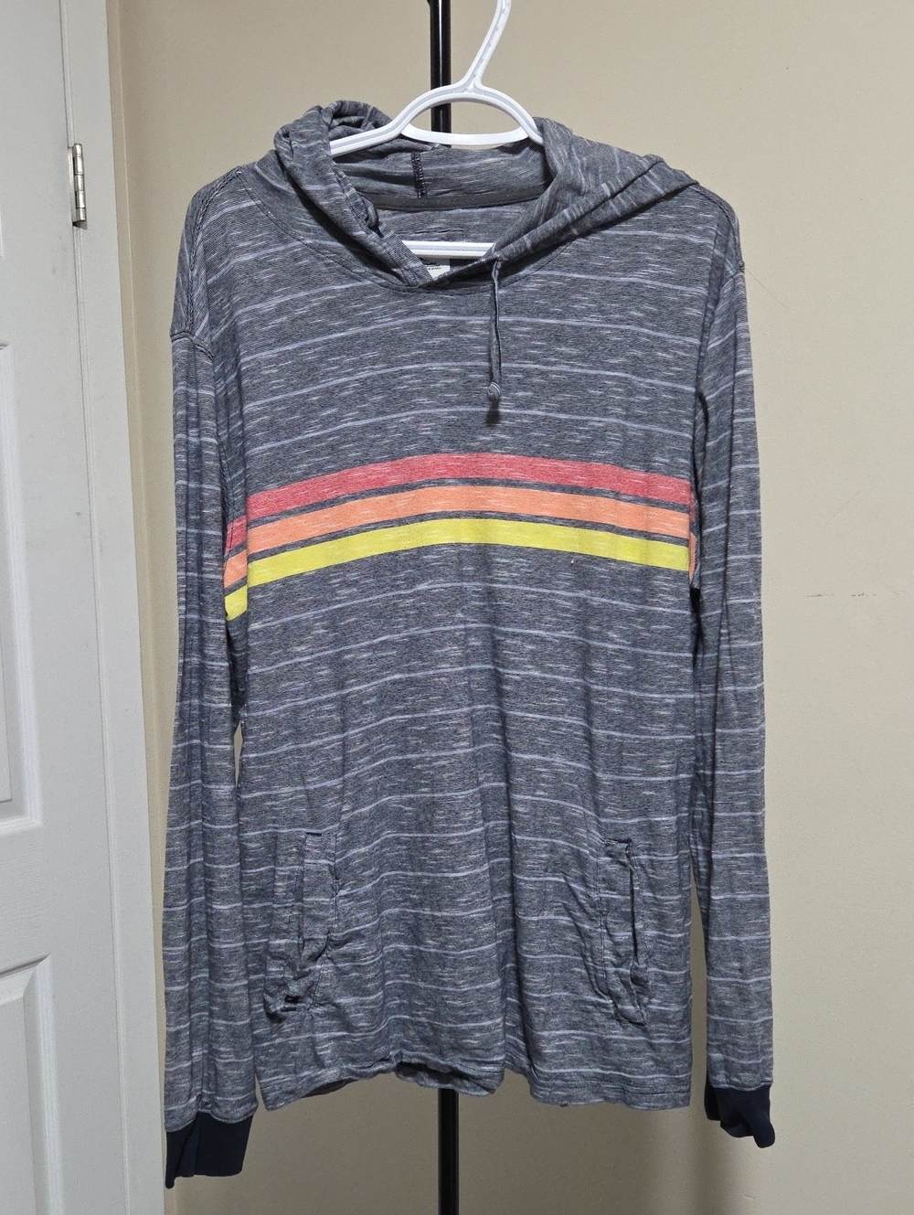 Rip Curl Men's Gray Crewneck Hoodie with Orange & Yellow Stripes